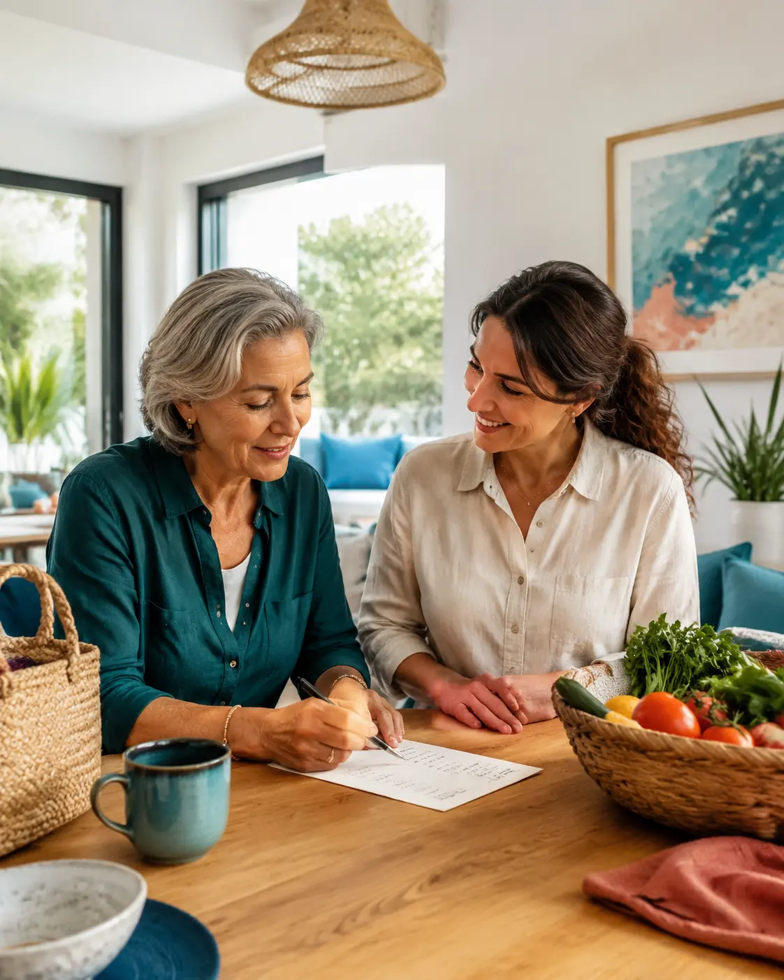 An older woman and a home-support professional plan everyday tasks together